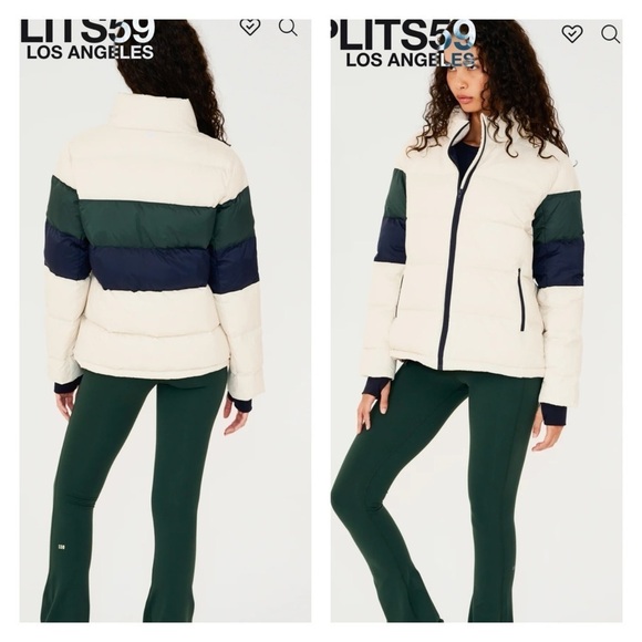 Splits59 Arden White Green Blue Colorblock Down Puffer Jacket Coat Medium NWT - Picture 10 of 15